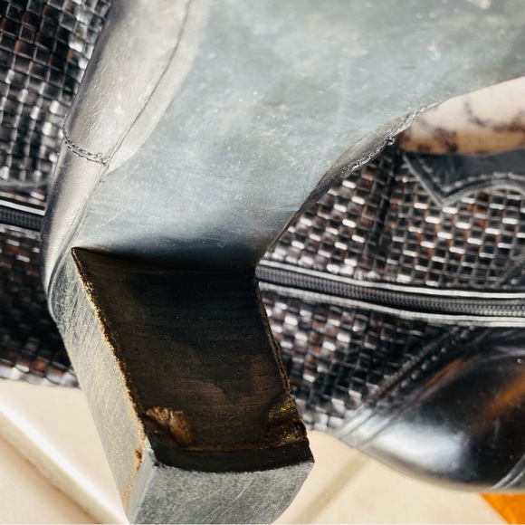 Stuart Weitzman Black Leather Woven Western Tall Boots - Picture 8 of 14